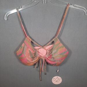 Power To The Flower P2f swimsuit Womens Size L Halter Y2k Glitter Tie Front